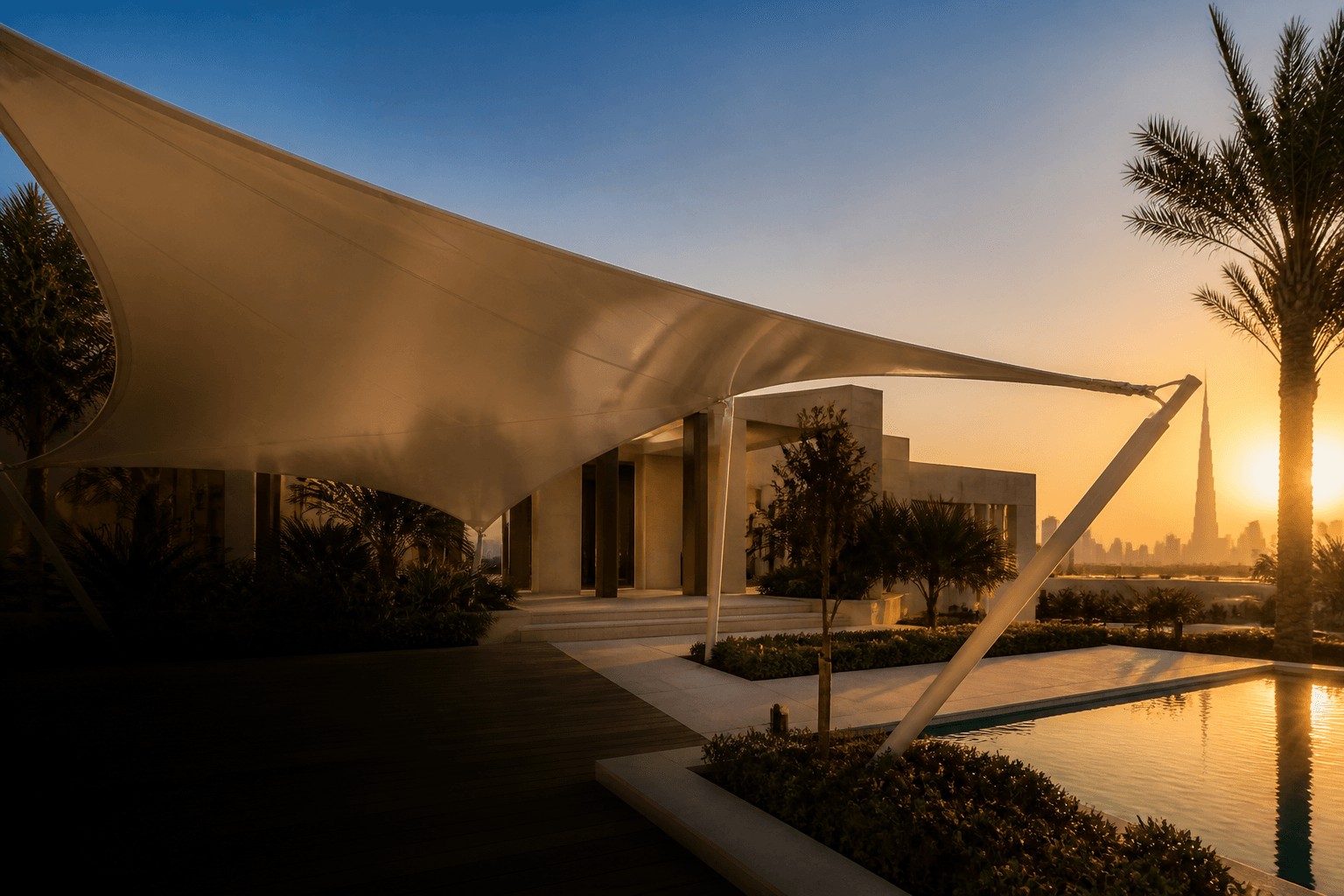 Royal Tents & Shades tensile canopy installation in the UAE